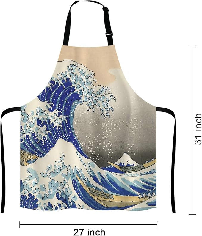 Hokusai The Great Wave Bib Apron with Adjustable Neck for Men Women,Suitable for Home Kitchen Cooking Waitress Chef Grill Bistro Baking Apron