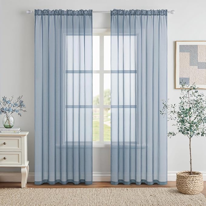 MIULEE Dusty Blue Sheer Curtains 54 X 96 Inches, 2 Panels | Solid Color by MIULEE