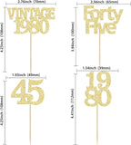Gyufise 24Pcs 45th Birthday Cupcake Toppers Glitter Cheers to 45 Fabulous Forty Five Vintage 1980 Cupcake Picks 45th Birthday Wedding Anniversary Party Cake Decorations Supplies Gold
