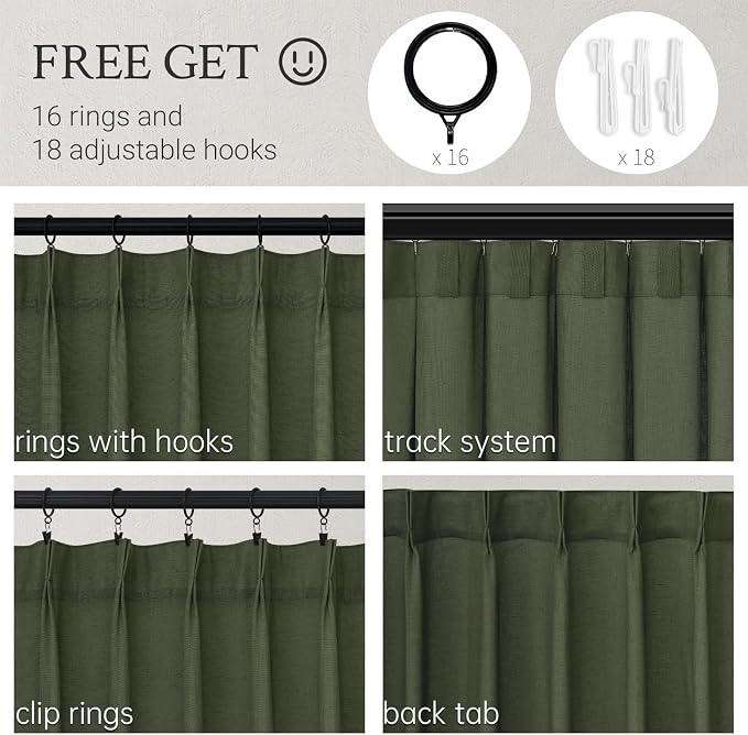 Topfinel Olive Green Pinch Pleated Curtains 108 Inch Length 1 Panels - Image 2