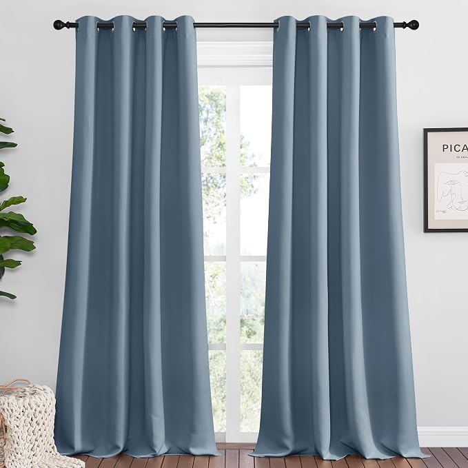 NICETOWN Smoky Blue Blackout Curtains 96 inches Length by NICETOWN