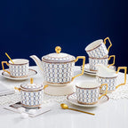 CwlwGO-15 Pieces Porcelain Tea Service Set for 4, Bone China Coffee Tea Sets,Tea Cup Set with Teapot, Sugar Bowl, Creamer Pitcher And Gifts Box, Britain Tea Cups and Saucer Sets For Women,Adults.