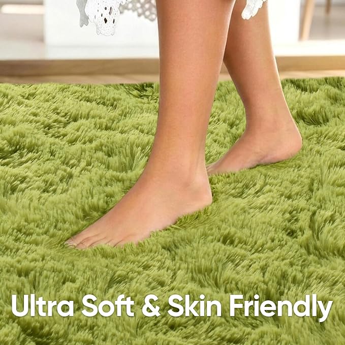 6x9 Large Green Fluffy Soft Area Rug Non-Slip - Image 5