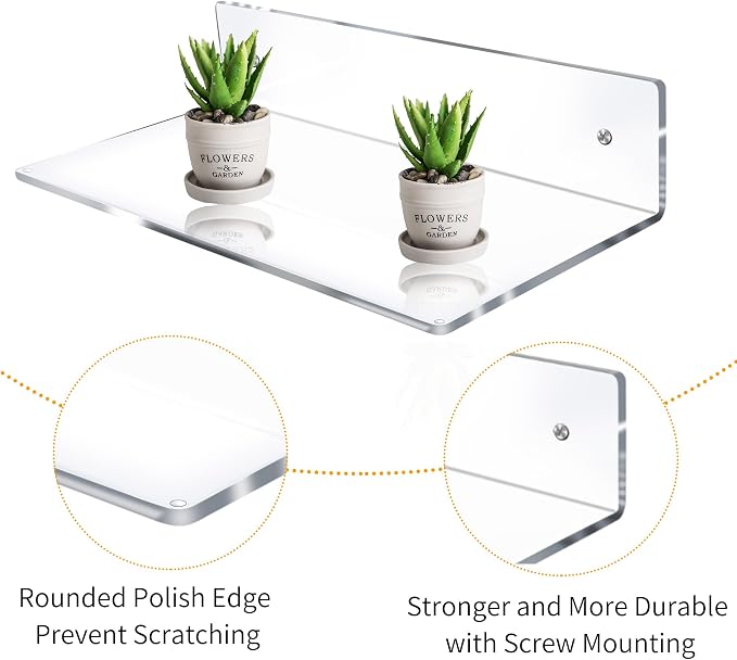 Jansburg 12 Inch L-Shaped Acrylic Floating Shelf Wall Mounted Shelves Invisible - Image 5