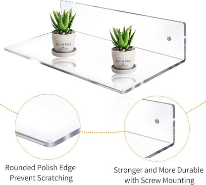 Jansburg 12 Inch L-Shaped Acrylic Floating Shelf Clear Wall Mounted Shelves - Image 5