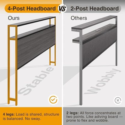Lifezone Queen Bed Frame with 2-Tier Storage Headboard, Bedroom Metal Bed Frame - Image 4