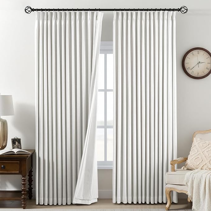AUSSPVOCT Pinch Pleated 95 Inch Linen Curtains 100% Blackout by AUSSPVOCT