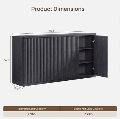 SICOTAS Buffet Cabinet with Storage Accent Sideboard with 8 Doors 132.6" Fluted - Image 3