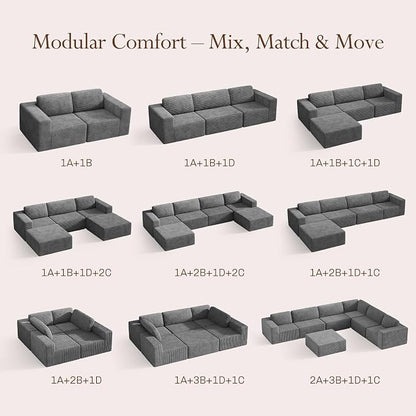 Vesgantti 119" L-Shaped Modular Sectional Sofa, Corduroy Cloud Couch - Image 9