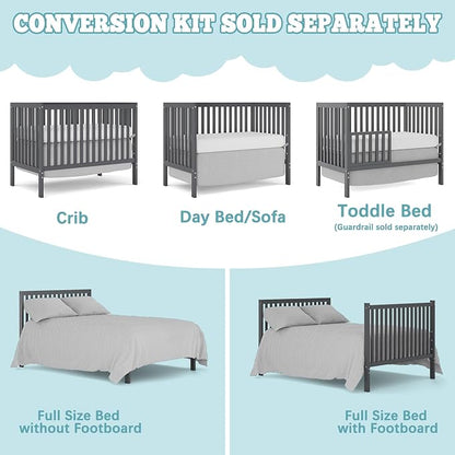 Baby Crib 5-in-1 Convertible, Wood Full Size Toddler Bed - Image 5