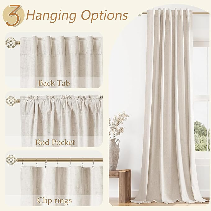 100% Blackout Linen Curtains 110 Inch Long by 52 Inch Wide 2 Panels Set - Image 6