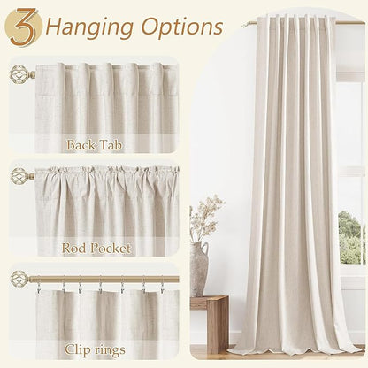100% Blackout Linen Curtains 98 Inch Long by 52 Inch Wide 2 Panels Set - Image 6