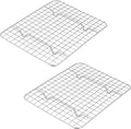 Small Baking Cooling Rack Set of 2, E-far Stainless Steel Toaster Oven Rack for Cooking Roasting Grilling Broiling Meat Bacon, 9.7” x 7.3” Metal Bakeable Wire Racks for Cookie Cake - Dishwasher Safe