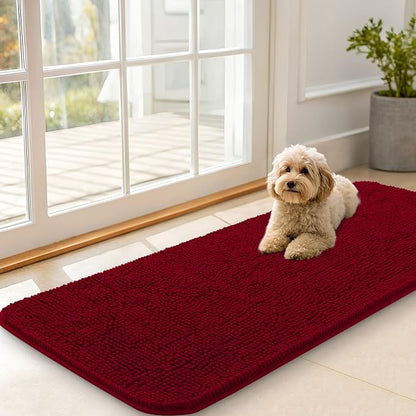 OLANLY Dog Door Mat for Muddy Paws 47x20, Super Absorbent Chenille Mud Mat | Red by OLANLY