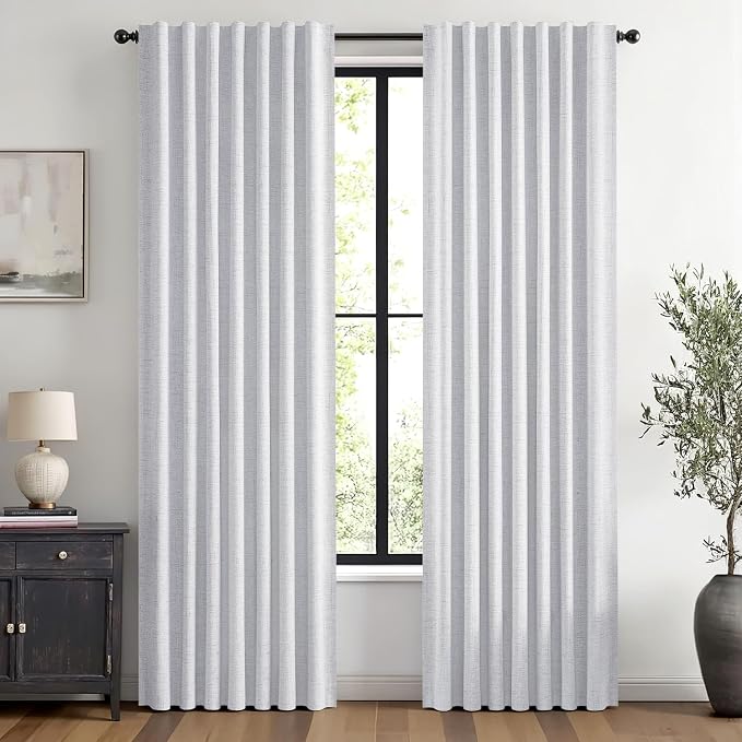 MIULEE 100% Blackout Linen Curtains 42 x 72 Inch Grayish White 2 Panels | by MIULEE