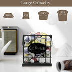 Coffee Pod Holder Organizer,Large Capacity K Cup Holder Organizer, Storage Basket for Kitchen Countertop Office Coffee Bar with Wooden Base(Rustic Black-Square)