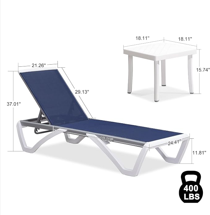 PURPLE LEAF Patio Chaise Lounge Chair Set of 3 Outside Aluminum Plastic - Image 2