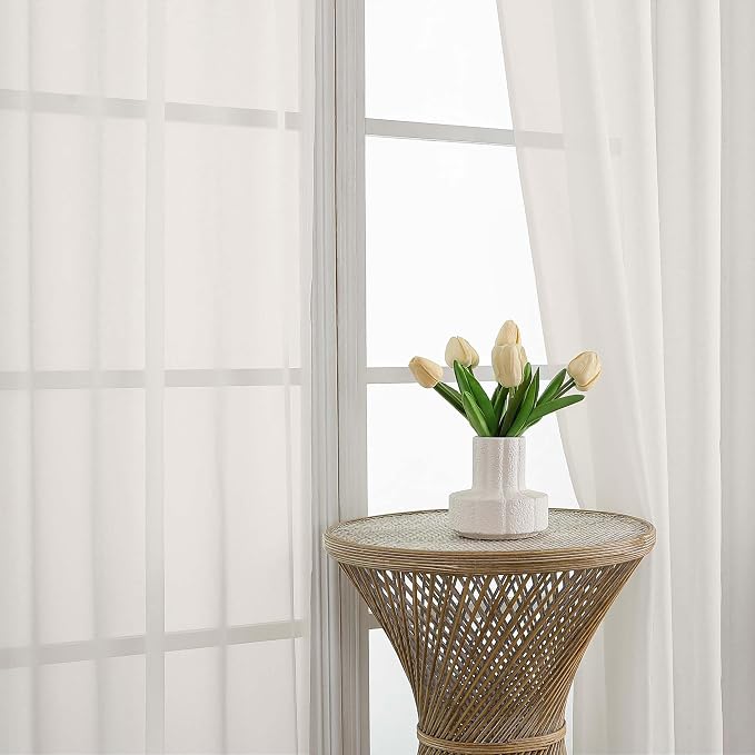 Extra Long Ivory Sheer Curtains 144 inch 2 Panels Set, Translucent Backdrop - Image 6