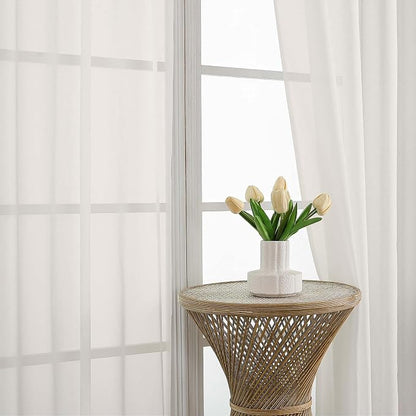 Extra Long Ivory Sheer Curtains 144 inch 2 Panels Set, Translucent Backdrop - Image 6