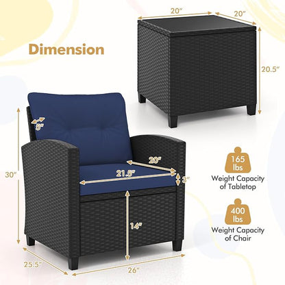 HAPPYGRILL 3 Pieces Wicker Patio Conversation Set, PE Rattan Bistro Sofa Set - Image 9