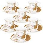 fanquare 2.5 Ounce Demitasse Cup and Saucers, 12 Pieces Ceramic Espresso Cups Set of 6, Brown Marble Pattern Espresso Mugs for Coffee Bar Home