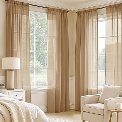 MIULEE Brown Sheer Curtains 63 Inches Long 4 Panels 54 x 63 Inches | Light - Image 2