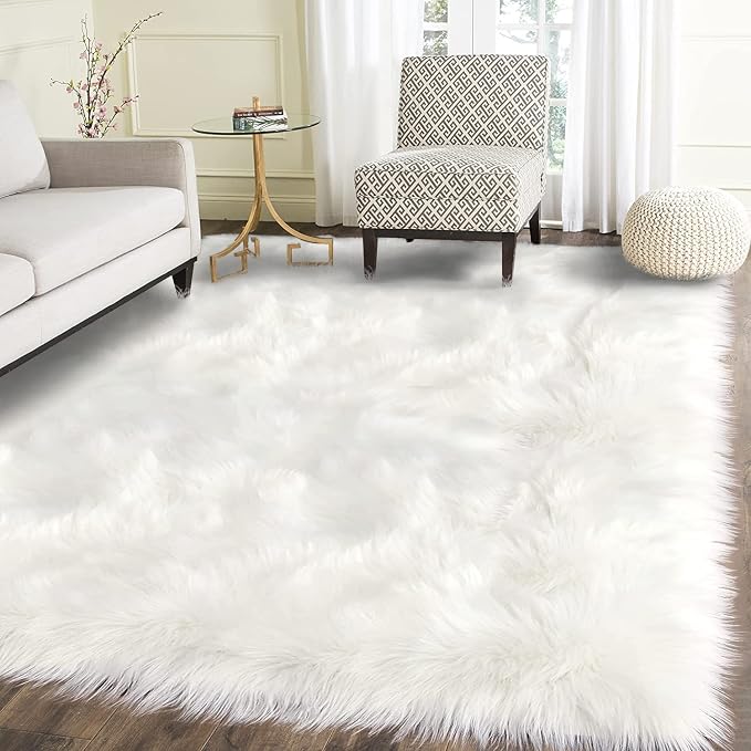Latepis Large Area Rugs 6.7x10 Big White Faux Sheepskin Fur Rug - Image 3
