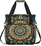 Ethnic Mandala Floral Flowers Coffee Maker Carrying Bag, Coffee Machine Travel Storage Bag Compatible with K-Mini or K-Mini Plus, Portable Single Serve Coffee Brewer Case with Pockets for K-Cup Pods