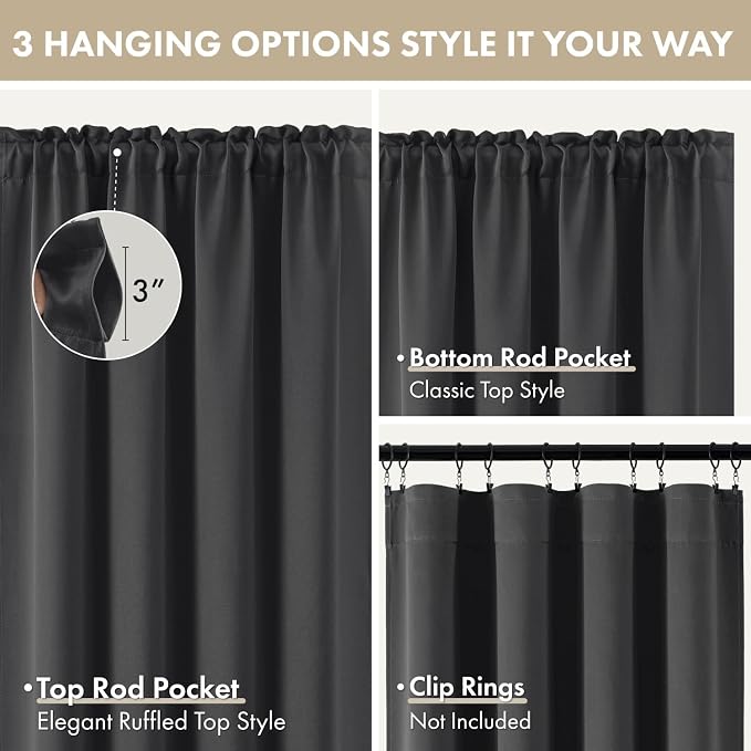 MIULEE 4 Panels Set Grey Blackout Curtains 63 Inch Length Bedroom | Thermal - Image 7