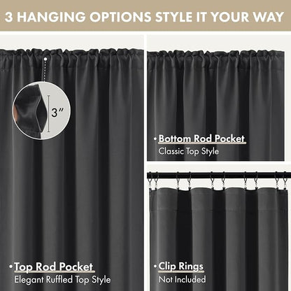 MIULEE Set of 4 Grey 45 Inch Short Blackout Kitchen Window Curtains | Bedroom - Image 3