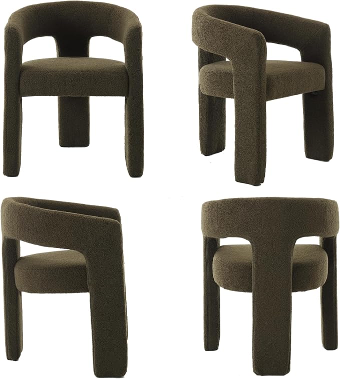Modern Sherpa Barrel Dining Chair Upholstered Faux Fur Dining Room Chair - Image 9