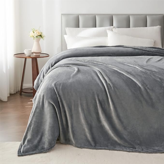 BEDELITE Fleece Blanket Soft Plush King Size Bed Blanket Grey 108"x90" | Ultra - Image 6