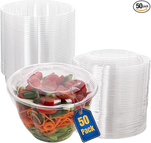 Smygoods Disposable Plastic Salad Bowls with Airtight Lids Ideal for Meal Prep, Takeout, Catering, Parties, Picnics, and Food Storage, Stackable, Leak-Proof