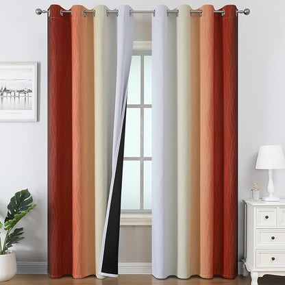 Burnt Orange and Greyish White Ombre Blackout Curtains 52Wx96L Inch Long | by ESTELARTEXTILER