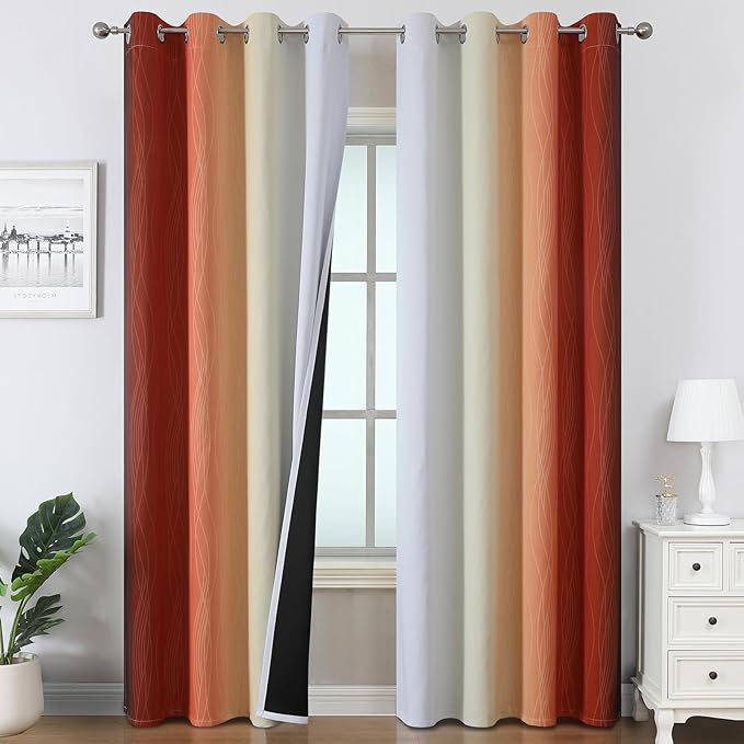 Burnt Orange and Greyish White Ombre Blackout Curtains 52Wx84L Inch Long | by ESTELARTEXTILER