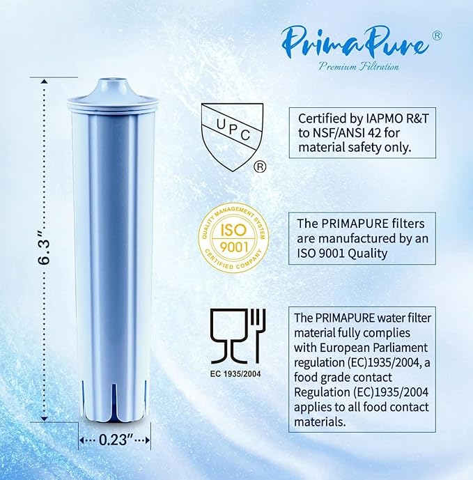 3-Pack PrimaPure Coffee Machine Water Filter Replacement for Jura Clearyl Blue 71445, 67879, ENA3, ENA5, J6, J9, J95 Certified To NSF/ANSI 42 by IAPMO R&T
