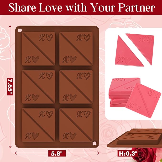 Webake Square Break-Apart Chocolate Mold, 2 Pack Silicone Conversation Chocolate Molds, Romantic Couples Chocolate Mold