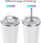 THILY Vacuum Insulated Tumbler Stainless Steel 26 oz Coffee Cup with 2 Lids and Straws, Powder Coated Travel Mug, Keeps Ice Drinks Cold, White