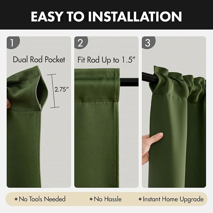 MIULEE Set of 4 Short Bedroom Blackout Curtains 54 Inch Long Oliver Green | - Image 7