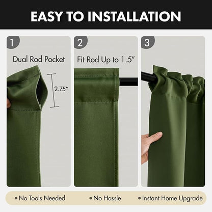 MIULEE 4-Panel 36 Inch Blackout Kitchen Tier Curtains Over Sink Olive Green | - Image 7