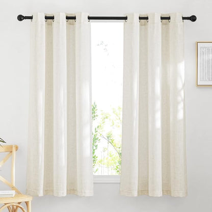 NICETOWN Linen Burlap Bedroom Curtains 63 inches Long, Grommet Semi Sheer Flax by NICETOWN