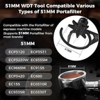 IKAPE Mantis WDT Distribution Tool with Clean Brush, 51mm Espresso Stirrer Distribution Tool for Barista - 8 Needle Espresso Stirrer with Dosing Funnel & Stand, Adjustable Needle Height, Walnut Handle