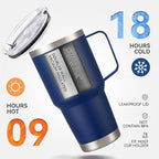 30 oz Tumbler with Handle and Lid, Stainless Steel Tumblers Bulk Double Wall Vacuum Insulated Travel Mug Leak Proof Cup Keep Drinks Cold and Hot Navy, 8 Pack