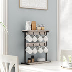Coffee Mug Holder for Counter, 2 Tier Mug Tree Rack, with 8 Hook and 2 Open Shelves, Vintage Mug Holder Stand for Home Kitchen, Greige MH43BG