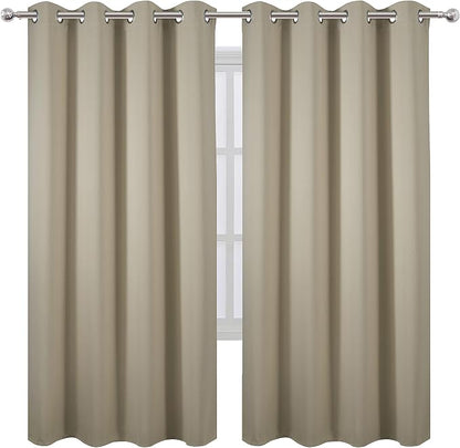 Beige Thermal Blackout Curtains/52 x 72 Inch/Set of 2 Panels Room Darkening - Image 2