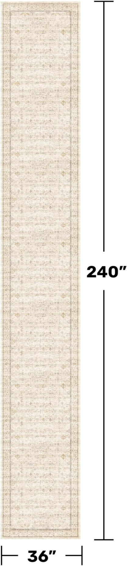 Sand Beige Washable 3x20 Extra Long Hallway Runner Rug, Vintage Farmhouse Rugs - Image 2