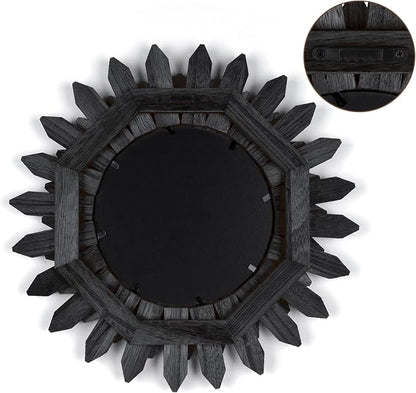 Honiway Black Wall Decor Wall Mirror 12 inch Boho Wall Decor Wood Decorative - Image 9