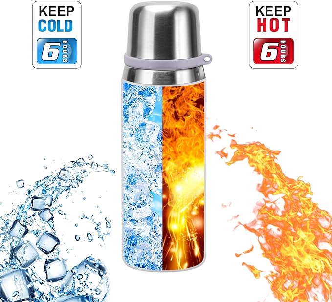 Stainless Steel thermo Bottles with cup 700ml/23.7oz Vacuum Insulated Bottle for hot and cold coffee drink water thermo flask with cup.(White,700ml)