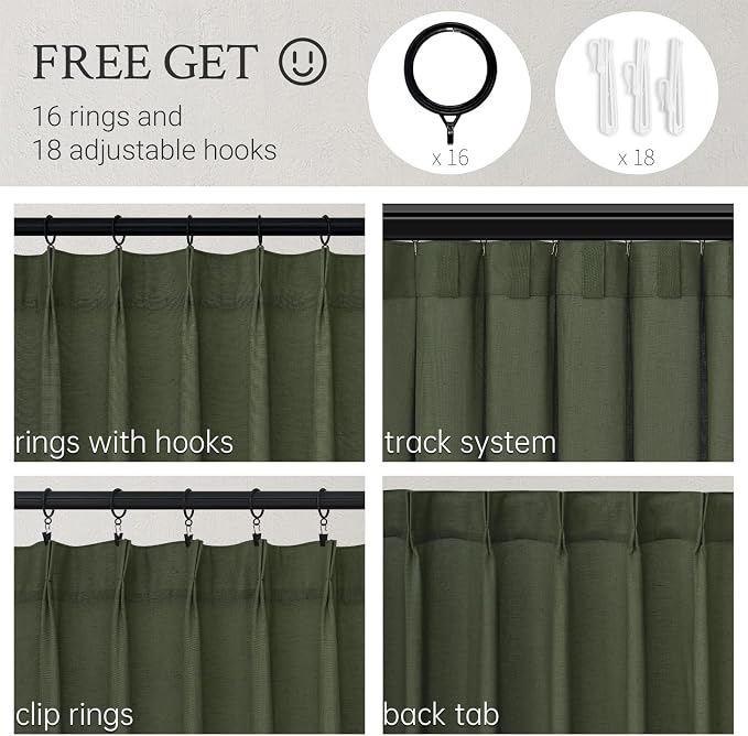 Topfinel Pinch Pleated Curtains 90 Inches Long 1 Panels Set, Olive Green Semi - Image 2