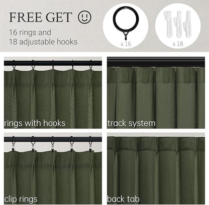 Topfinel 96 Inches Long Pinch Pleated Semi Sheer Curtains, Olive Green Linen - Image 2